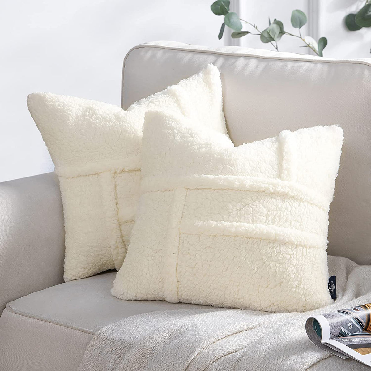 Sherpa Patchwork Cushion Cover — Cream