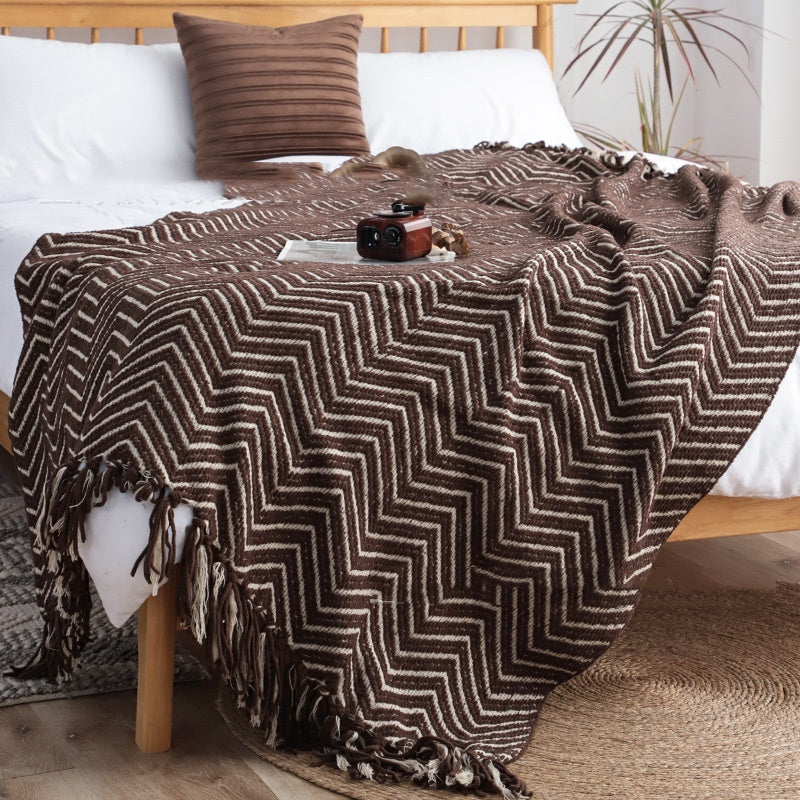 Chenille Popcorn Throw — Caramel Chevron