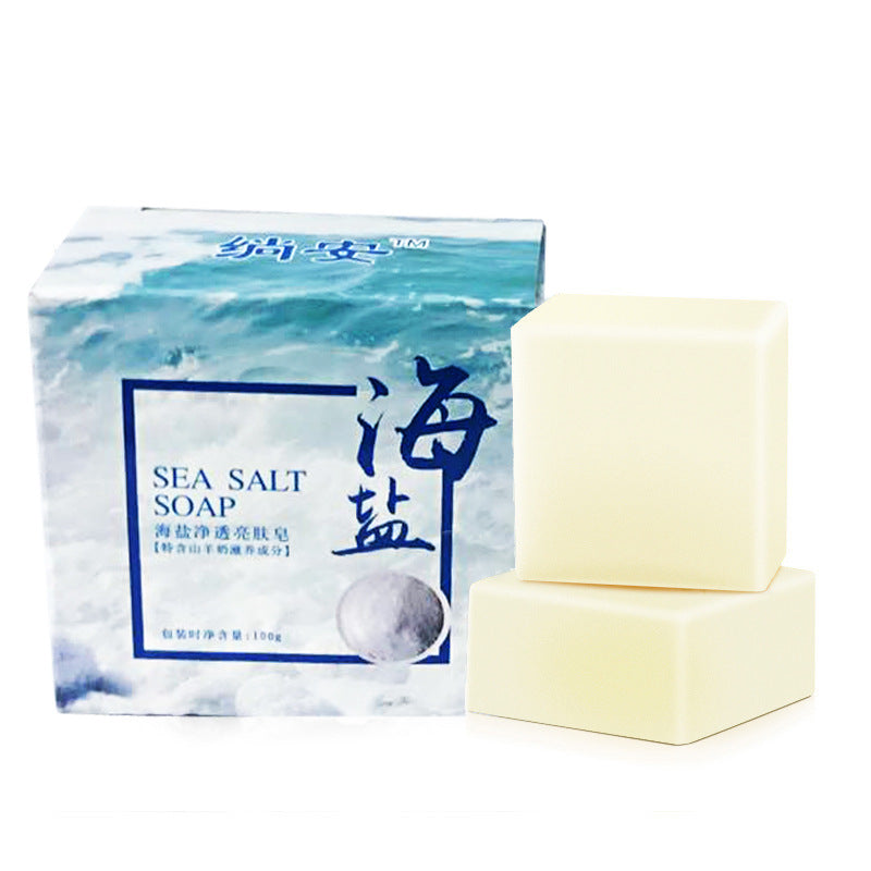Sea Salt & Goat Milk Bar Soap — two pale square bars beside the box