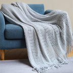 Textured knit throw — light grey
