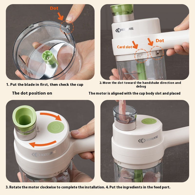 Cordless Mini Chopper & Slicer — fitting the cup and blade