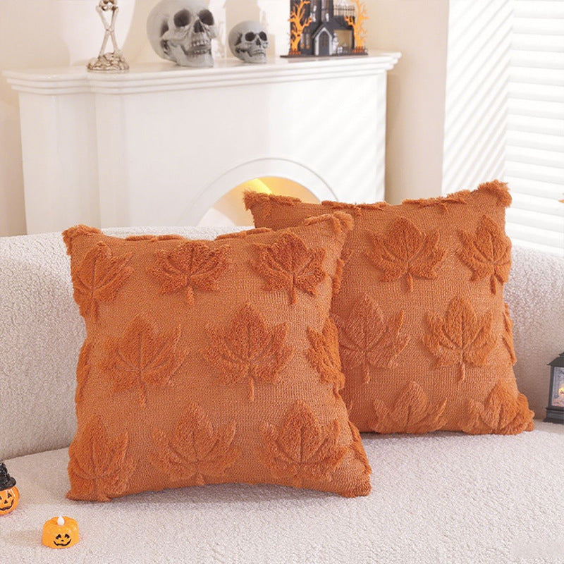 Plush Pumpkin Cushion Covers — Rust Maple Leaf