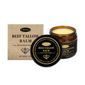 Tallow & Honey Balm — open and closed 60 g amber jars beside the kraft box