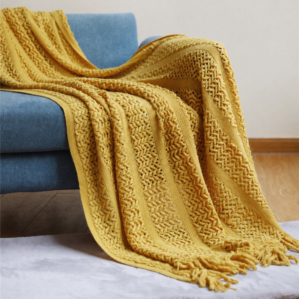 Textured Knit Throw — Mustard