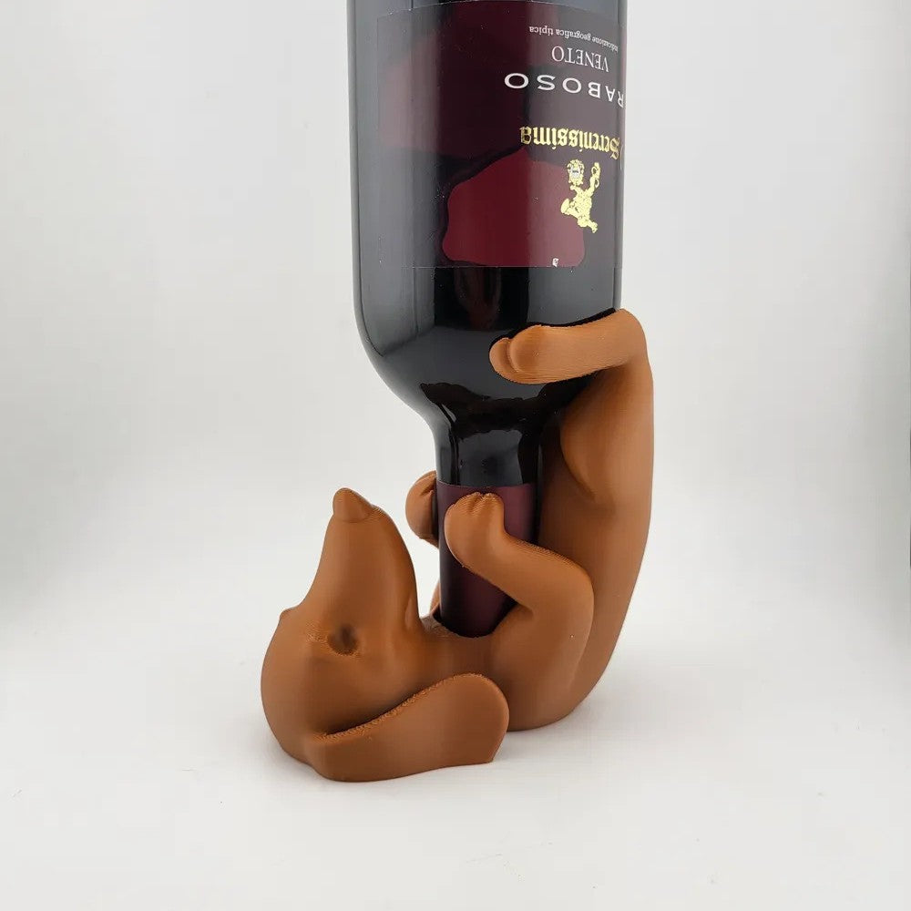 Sausage Dog Wine Bottle Holder — side view with bottle