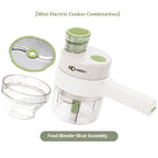 Cordless Mini Chopper & Slicer — motor unit, chopping cup and slicing disc