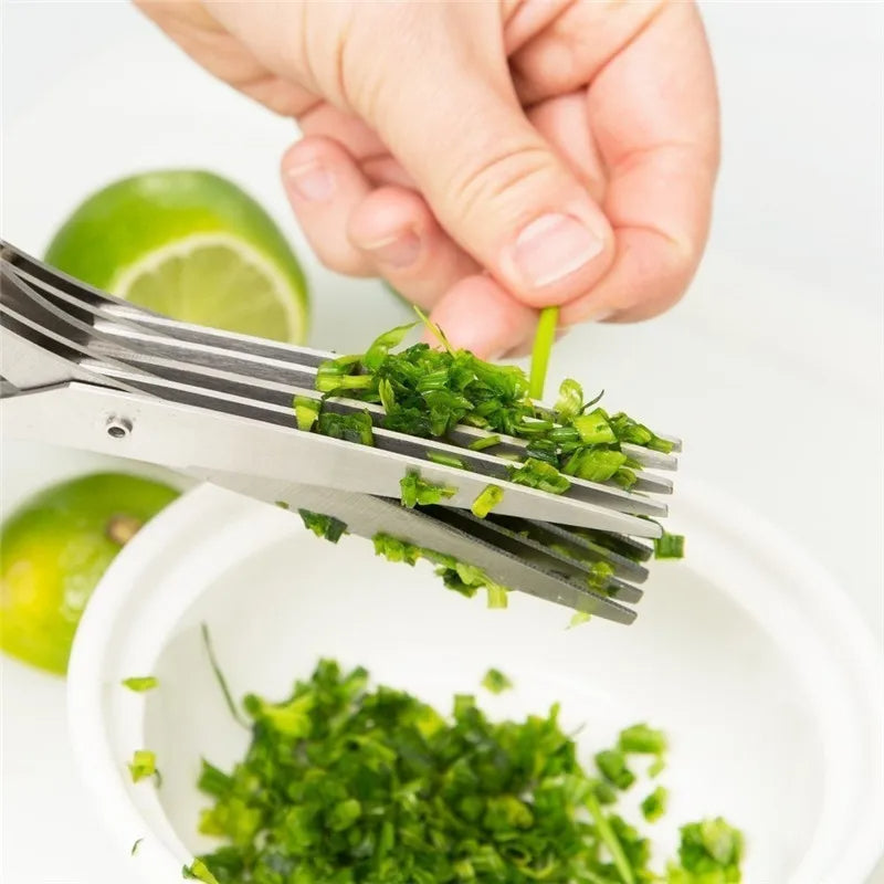 Multi-Blade Herb Scissors — cutting herbs straight into a bowl