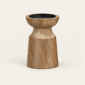 Turned wood pillar candle holder — small