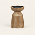 Turned wood pillar candle holder — small
