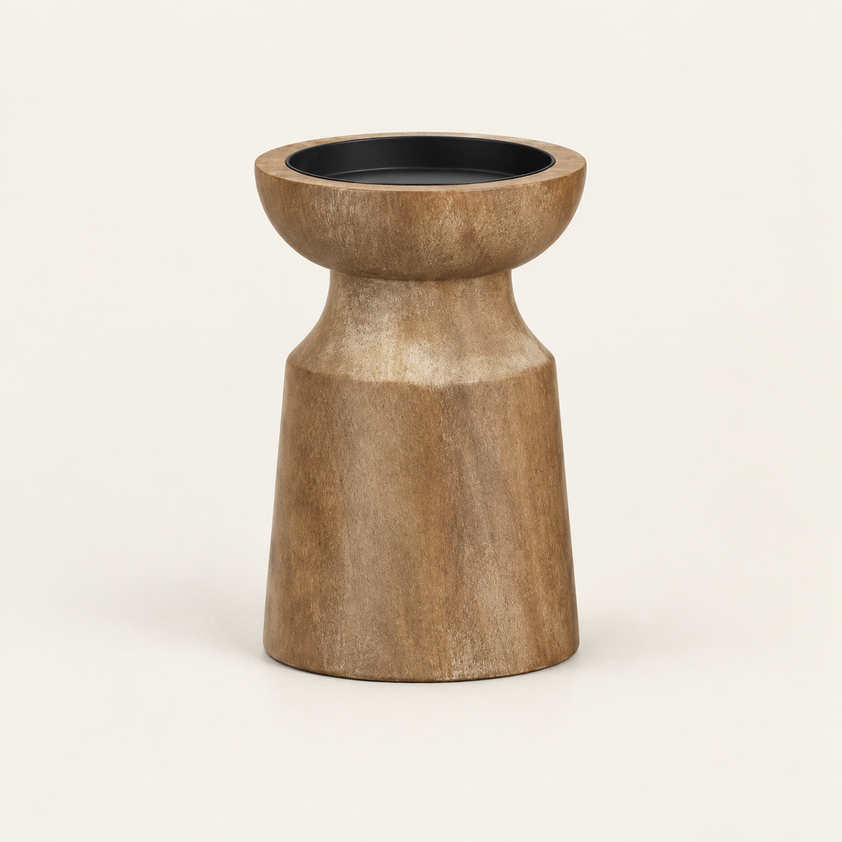 Turned wood pillar candle holder — small