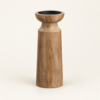 Turned wood pillar candle holder — large