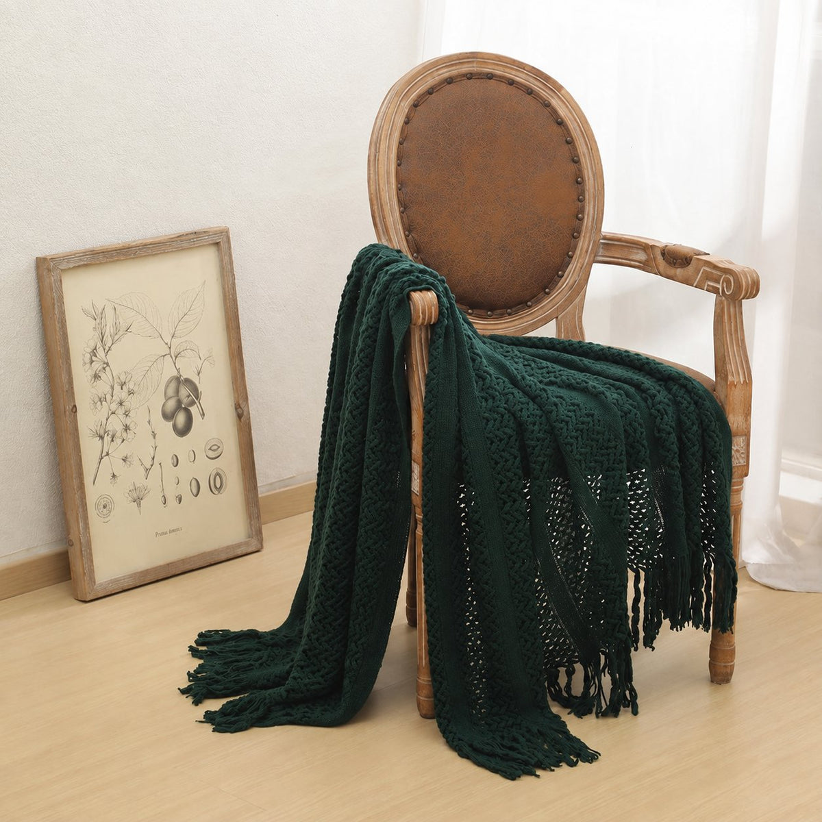 Textured knit throw — forest