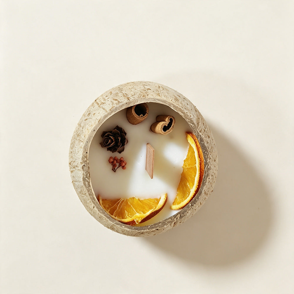 Coconut Shell Botanical Candle — Lime & Basil, from above