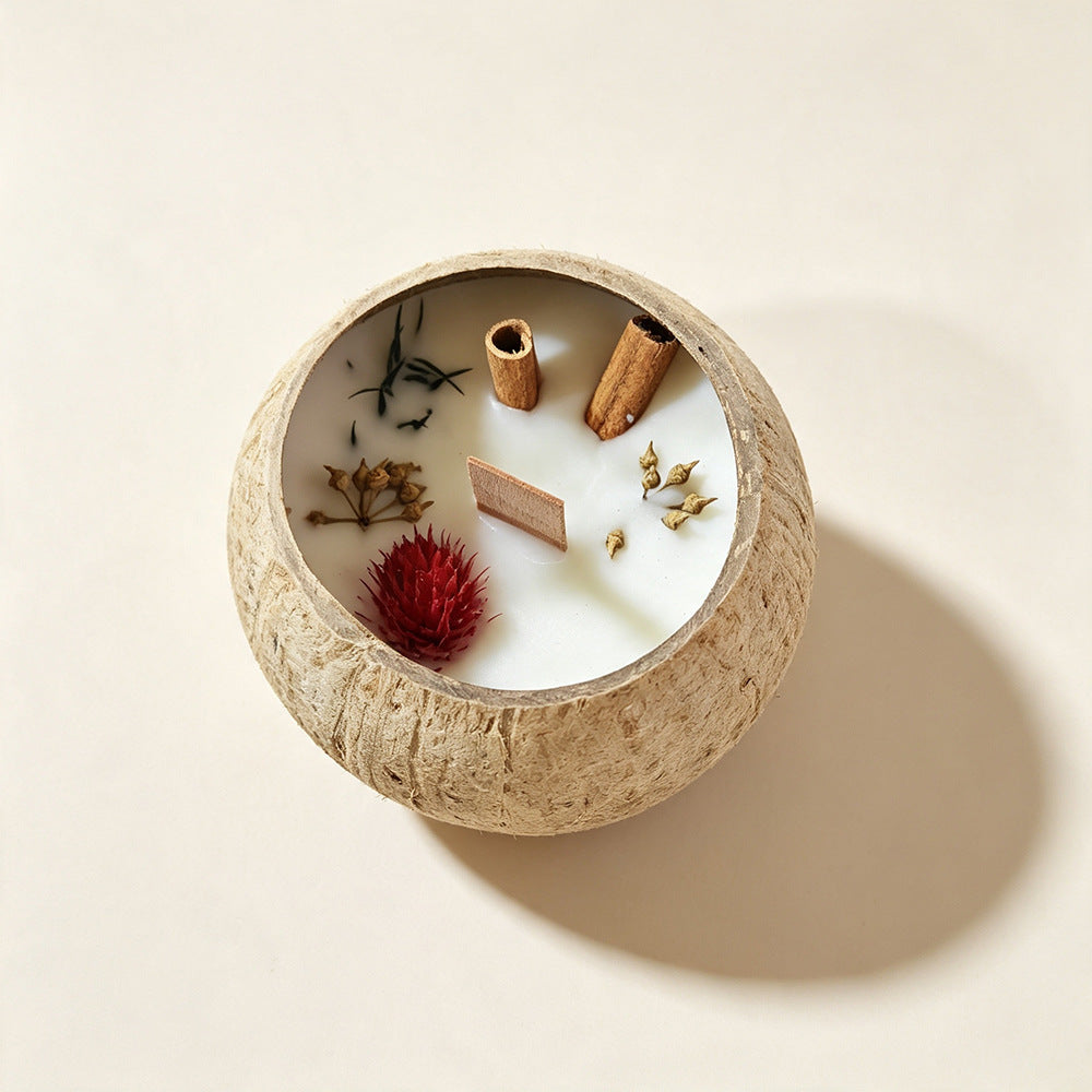 Coconut Shell Botanical Candle — Pear & Freesia, from above