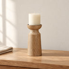 Turned wood pillar candle holder — hero, candle not included