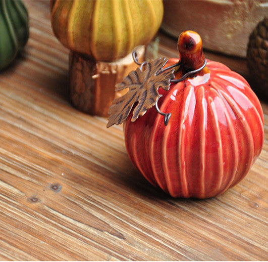 Glazed Ceramic Pumpkin — Red