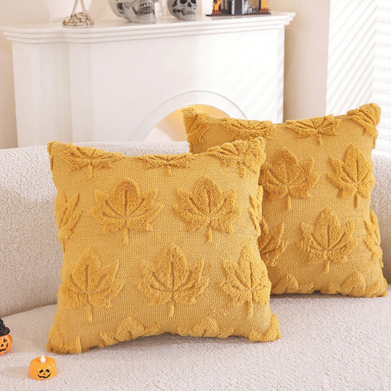 Plush Pumpkin Cushion Covers — Mustard Maple Leaf