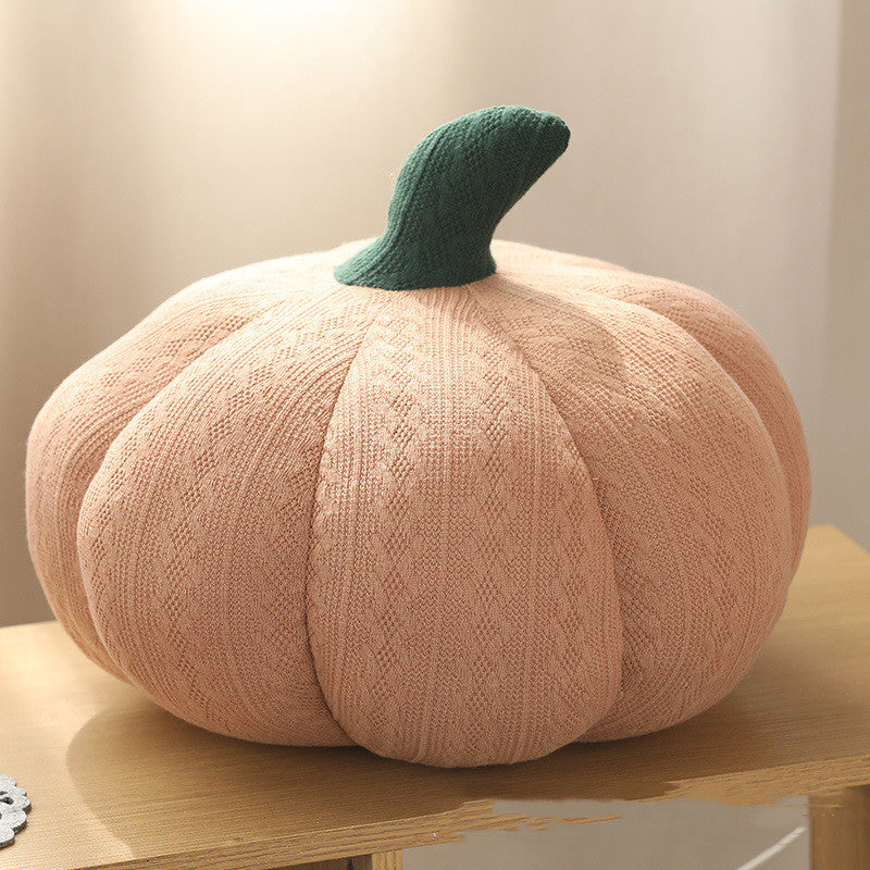 Blush cable-knit plush pumpkin pillow