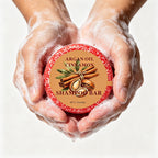Argan & Cinnamon Shampoo Bar — lathered between wet hands