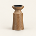 Turned wood pillar candle holder — medium