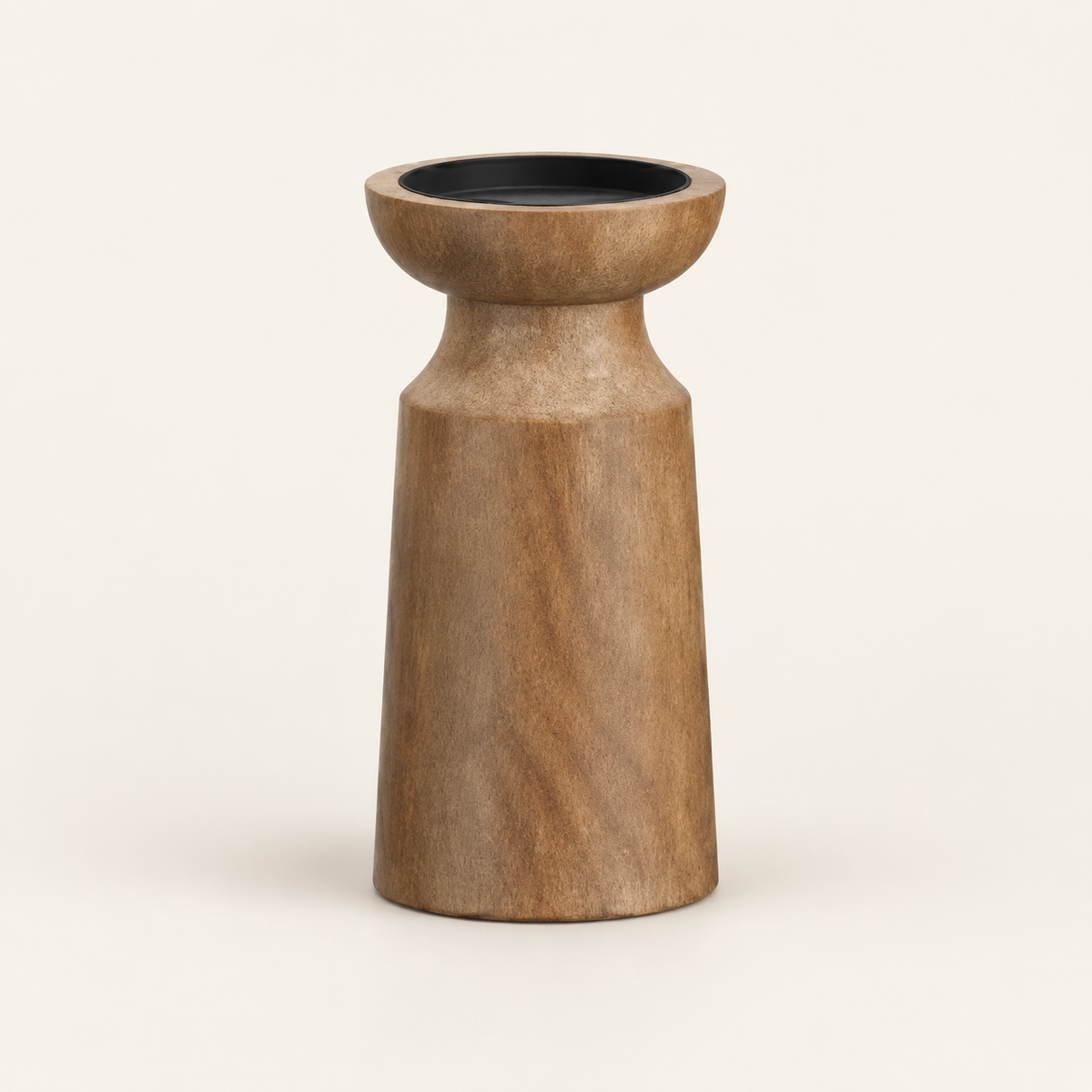 Turned wood pillar candle holder — medium